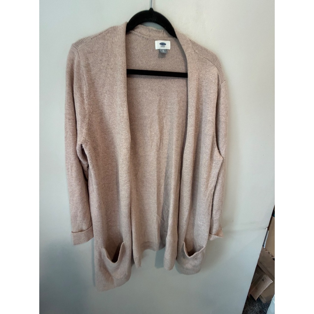 Old Navy Women XL Tan Heathered Open Front Longline Cardigan Sweater Pockets